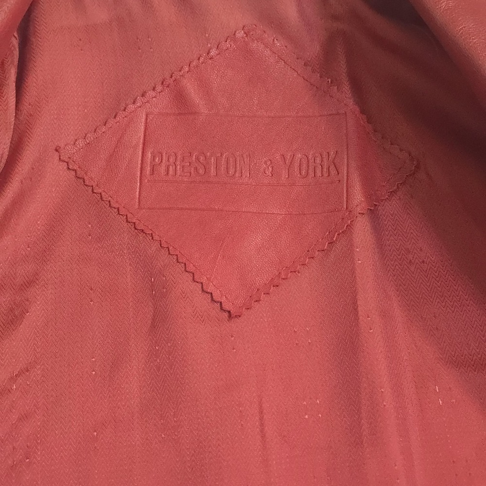 VTG Preston And York Red Lambskin Leather Coat Open Front Mid Length Women's L - Picture 8 of 16